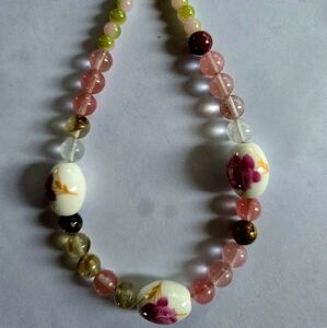 DESIGNER  CUSTOM MADE WATER TOURMALINE CLOISSANE CHARM 17"CHOKER NECKLACE